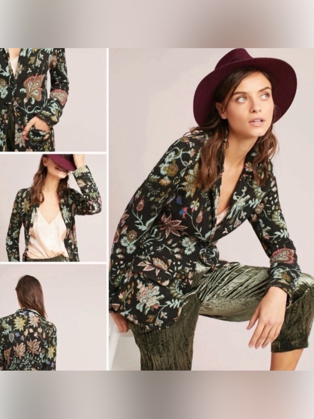 Womens Black Floral Blazer - Tailored Printed Suit Jacket